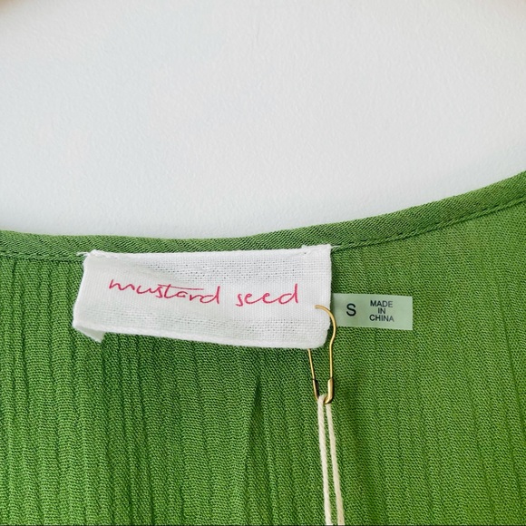Mustard Seed Green Tie Front Ruffle Hem Cropped Blouse - Picture 2 of 5
